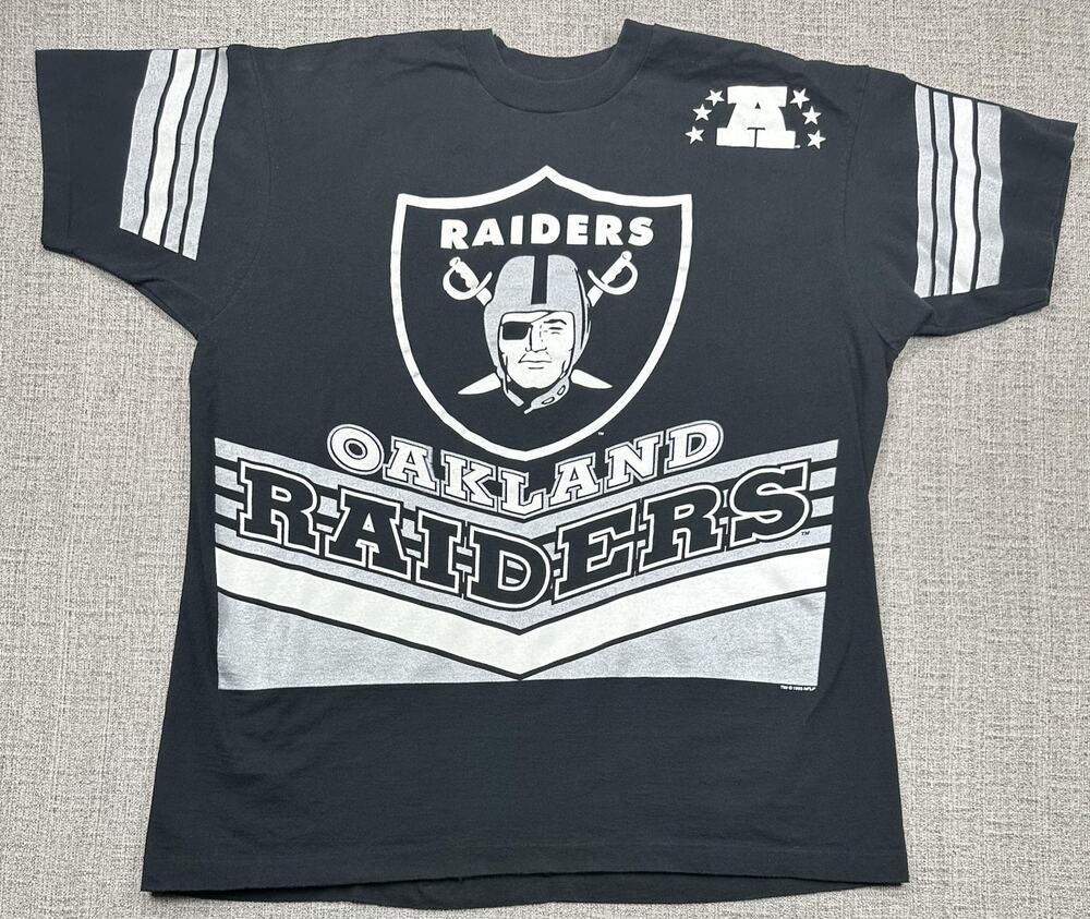 Vintage Oakland Raiders Shirt Mens 2XL Black NFL Salem Sportswear 1995 AOP 90s